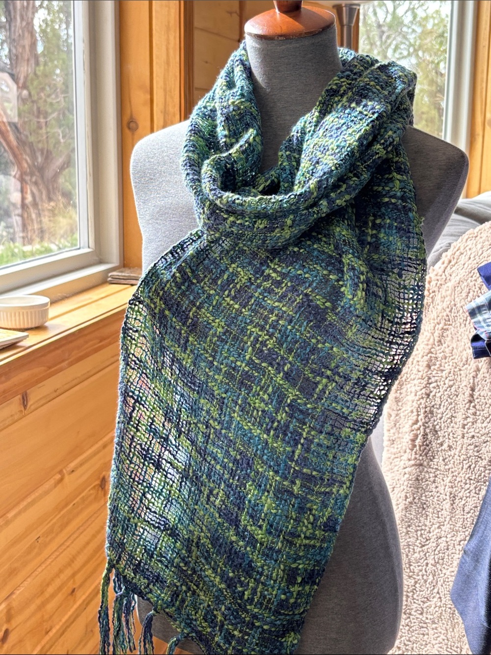 Woven Blue and Green Lightweight Scarf - Women’s Wrap